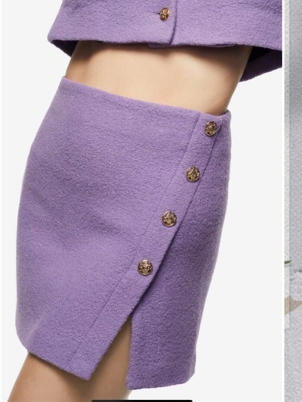 Zara Limited Edition Lilac Wool Blend Tweed Mini Skirt Gold Button Detail Size S - Picture 4 of 16